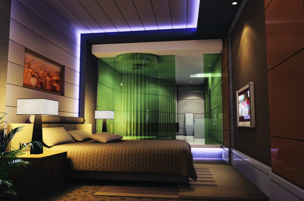 Trang trí phòng ngủ sang trọng với kệ và đèn sàn